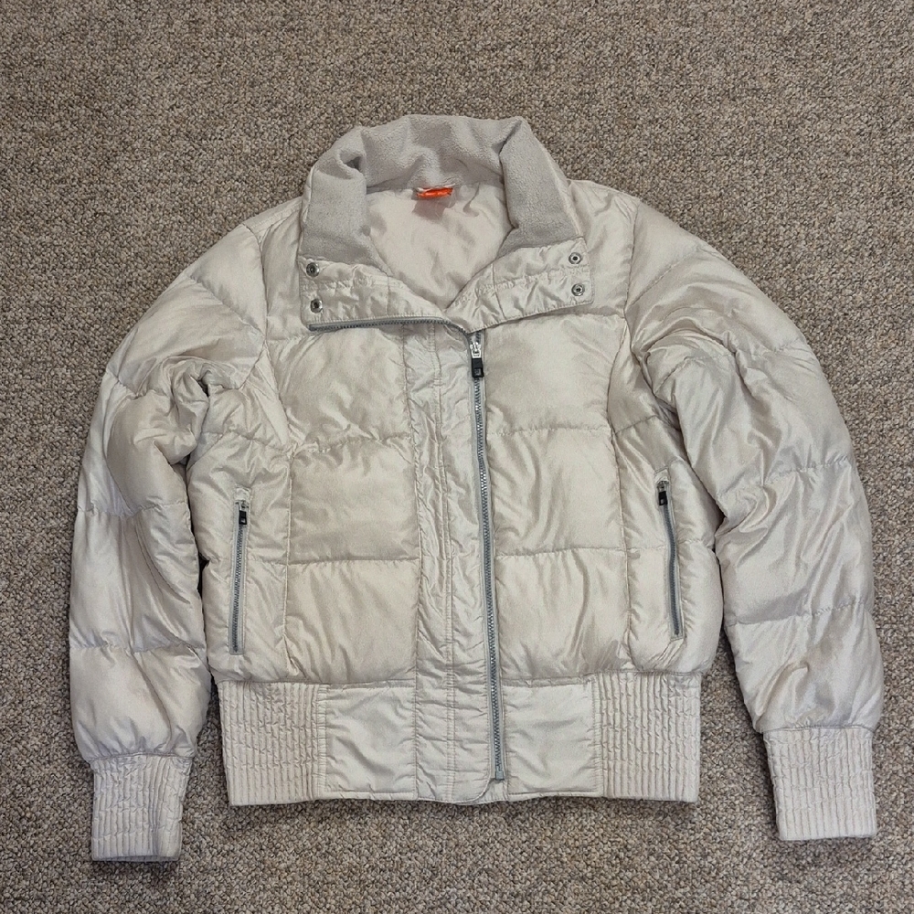 Nike Womens Cream Color Bomber Puffer Jacket Size XL No Hood